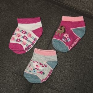 John Deere Kids' Pink and Gray Socks Trio With Anti-slip Grips